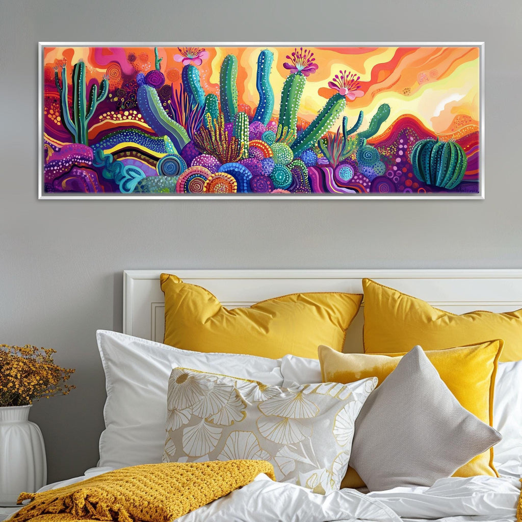Saguaro Cactus Canvas Panoramic Wall Art – Large Framed Gallery Wrapped Print