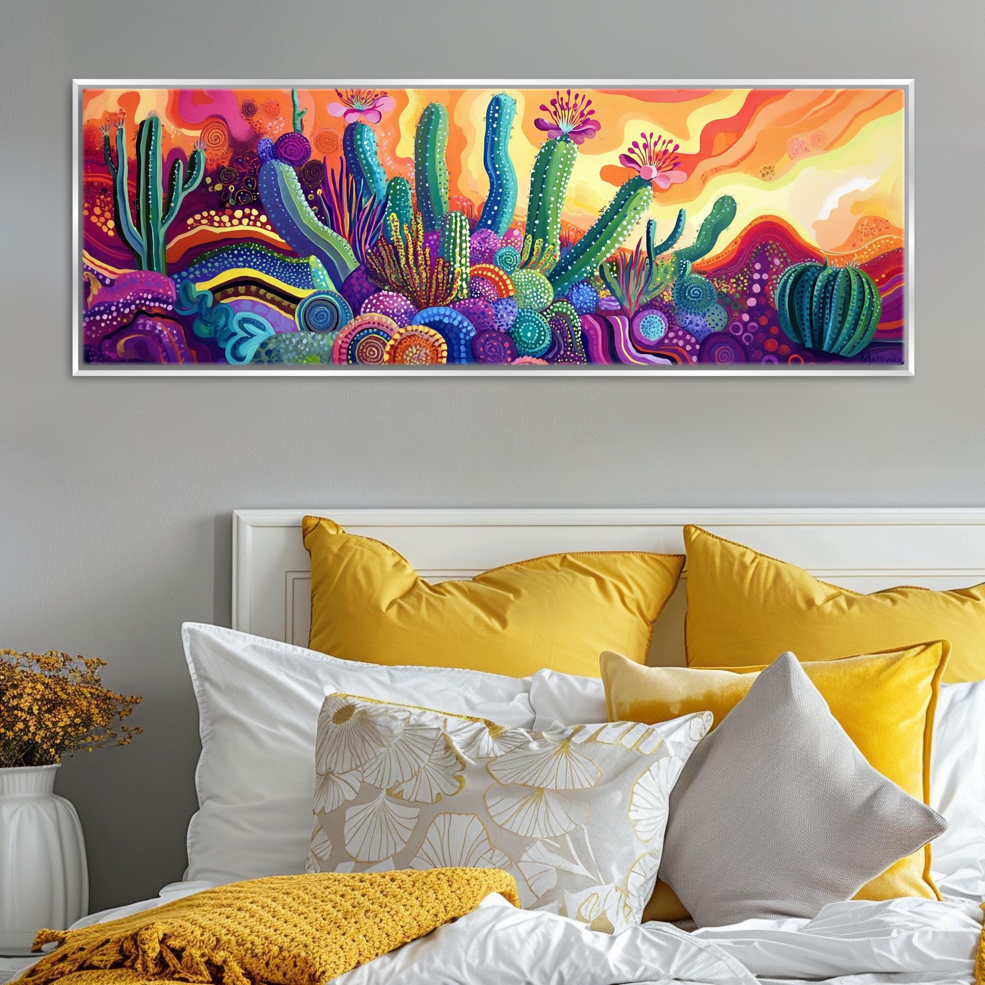 Saguaro Cactus Canvas Panoramic Wall Art – Large Framed Gallery Wrapped Print
