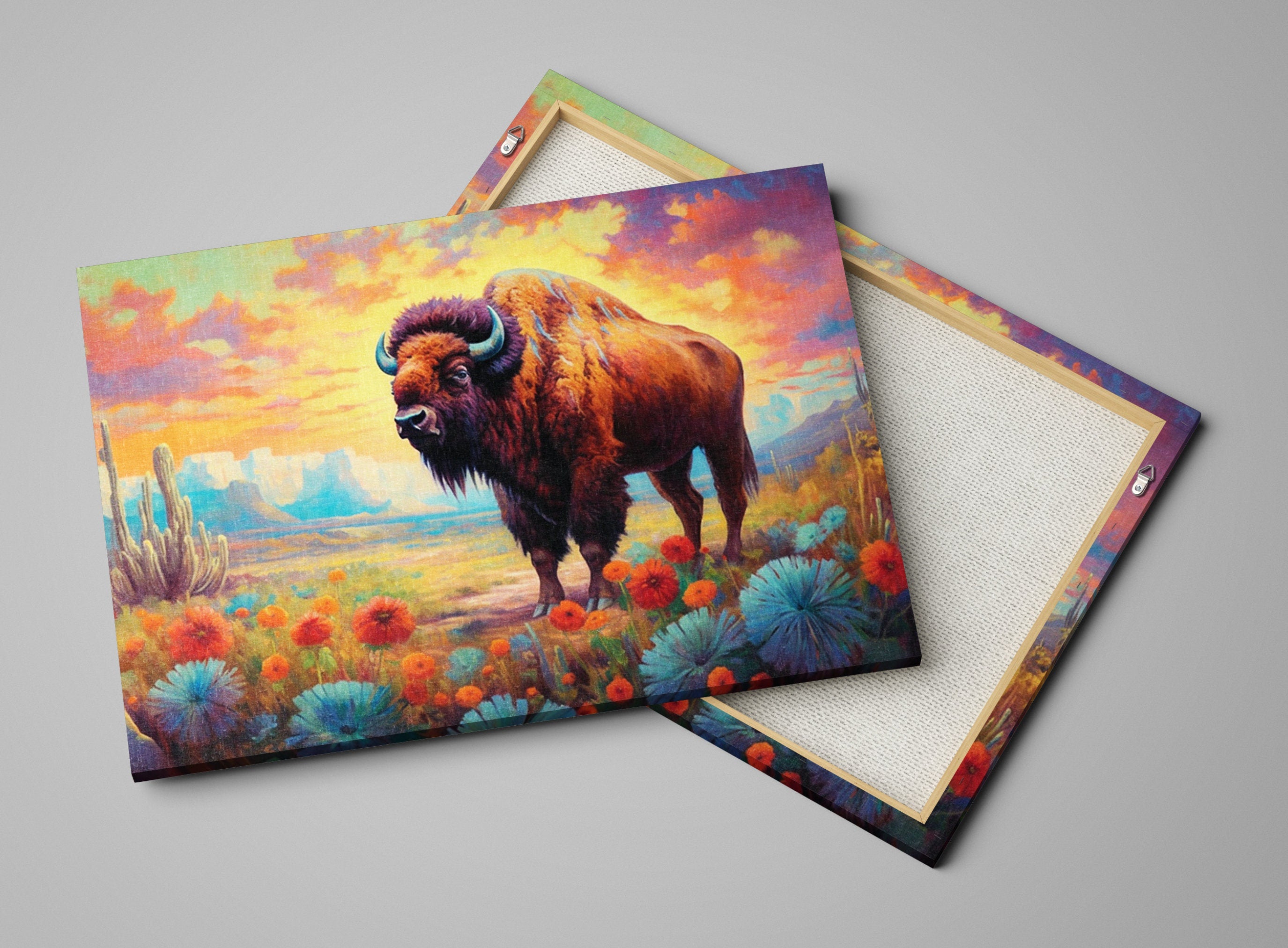 American Bison Canvas – Gallery Wrapped Wildlife Wall Art | Texas Desert Print