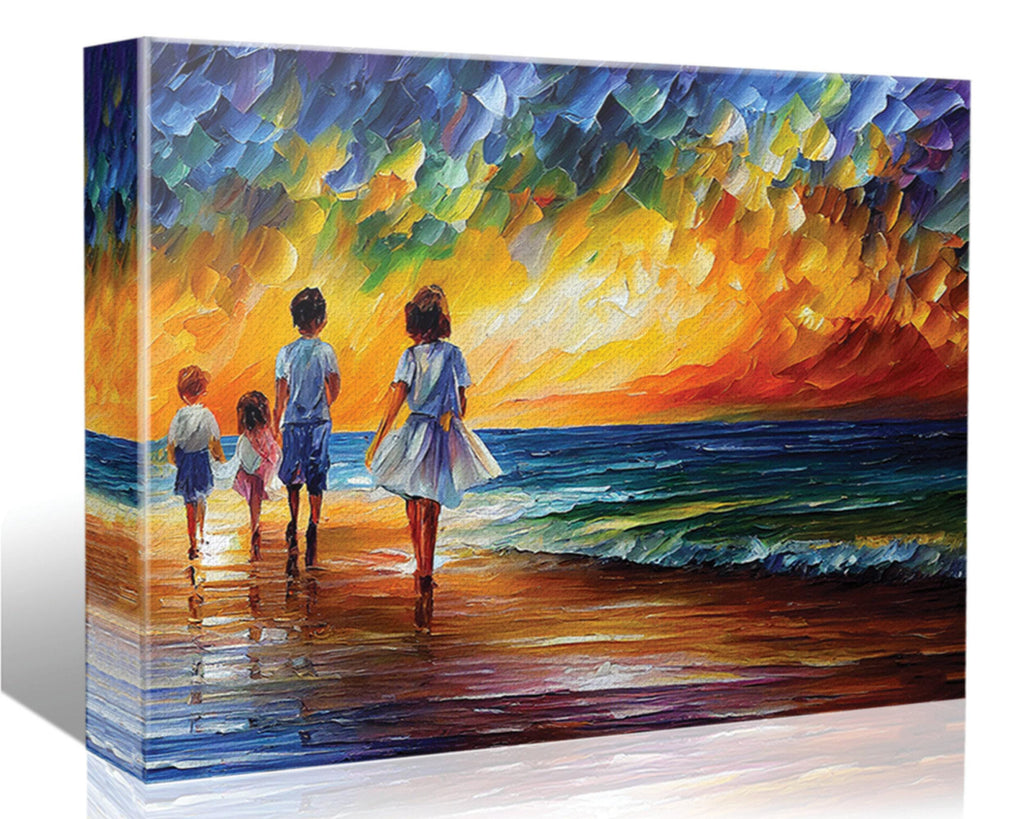 Beach Canvas Print – Vibrant Oil Painting of Children Playing | Gallery Ready Art