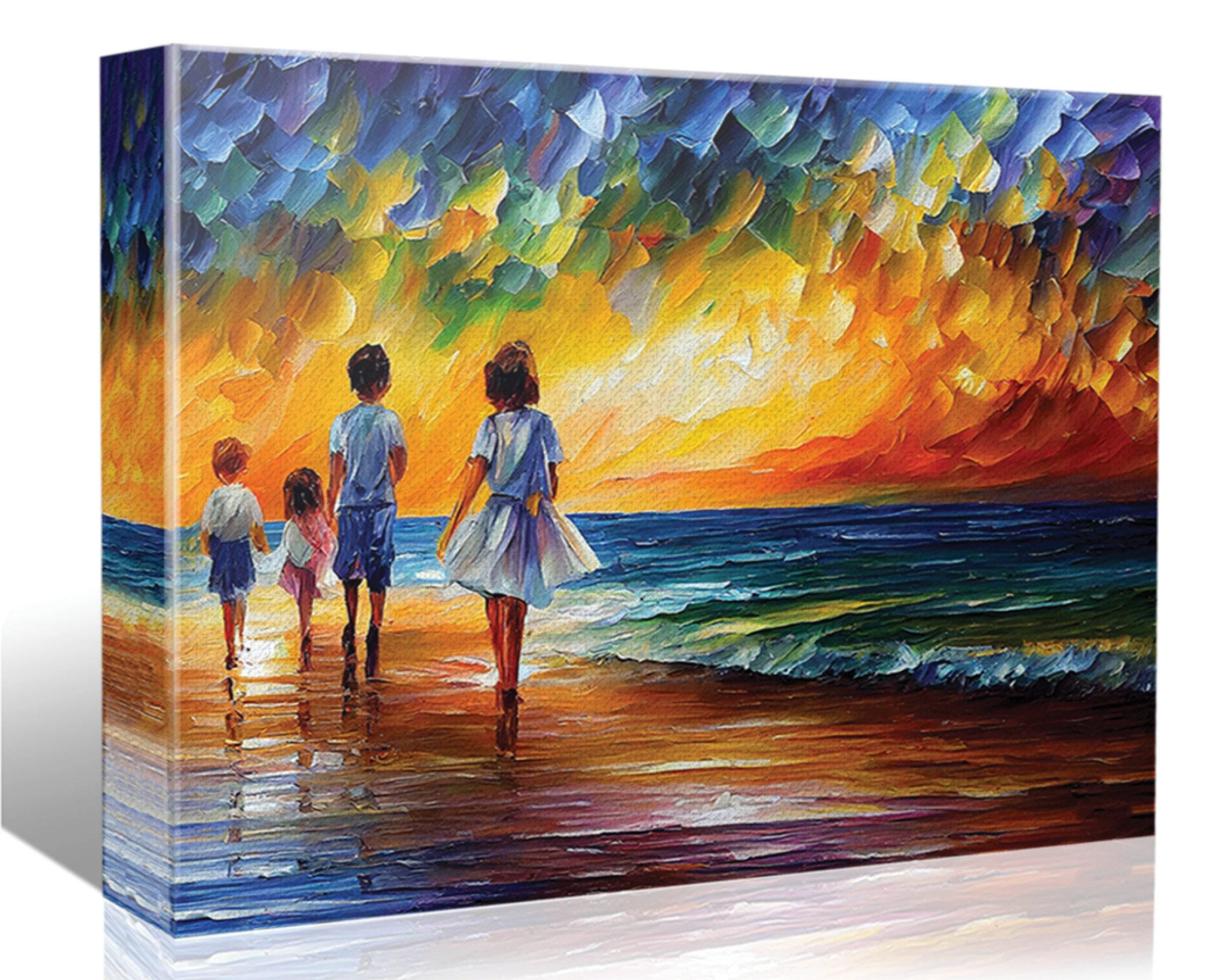 Beach Canvas Print – Vibrant Oil Painting of Children Playing | Gallery Ready Art