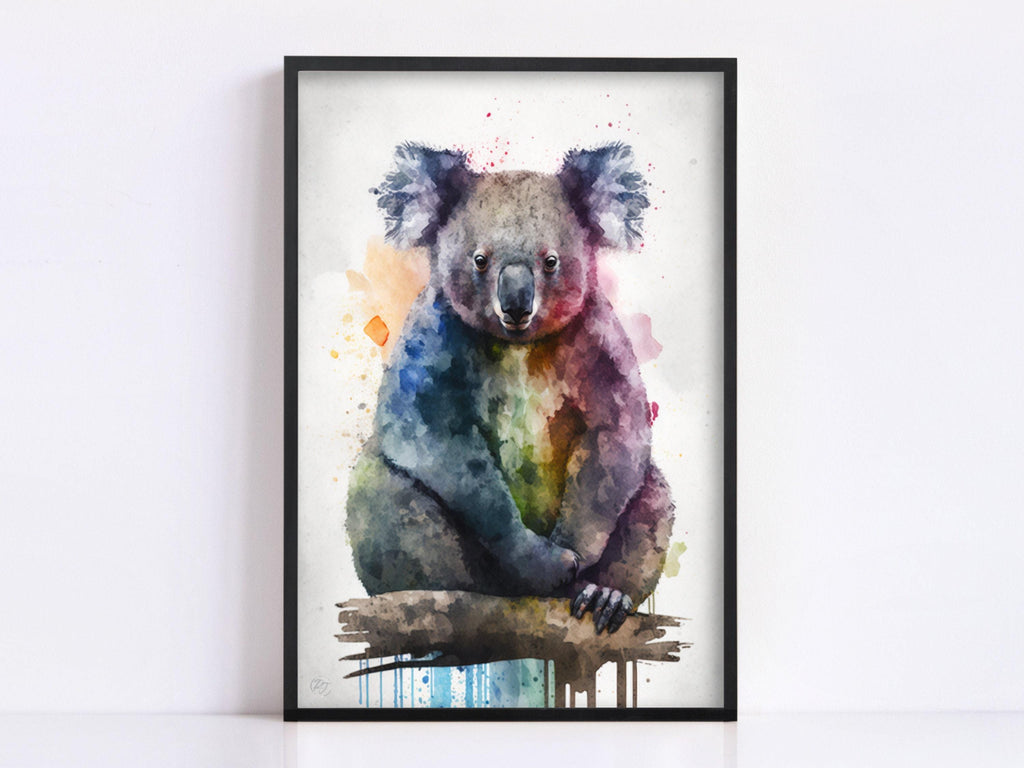 Wildlife Elegance: Koala Bear Watercolor Painting, Giclee Print on Canvas, Artist Paper, Watercolor Paper, Available in Extra Large Sizes