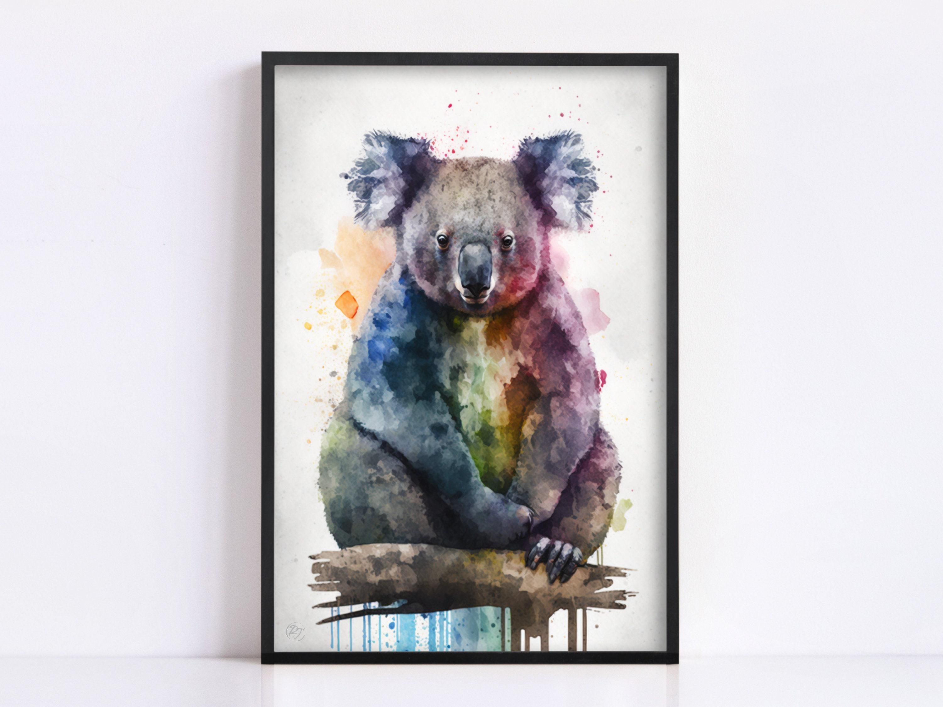 Wildlife Elegance: Koala Bear Watercolor Painting, Giclee Print on Canvas, Artist Paper, Watercolor Paper, Available in Extra Large Sizes