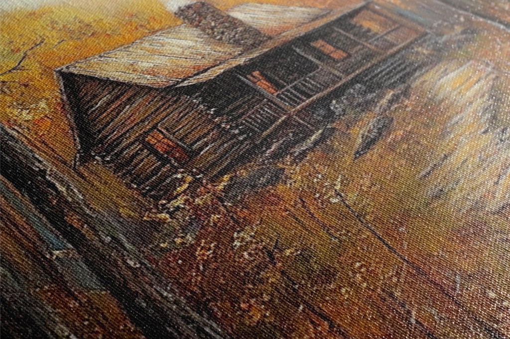 a rustic cabin nestled in a wooded area, with a warm, earthy color palette and a sense of tranquility.