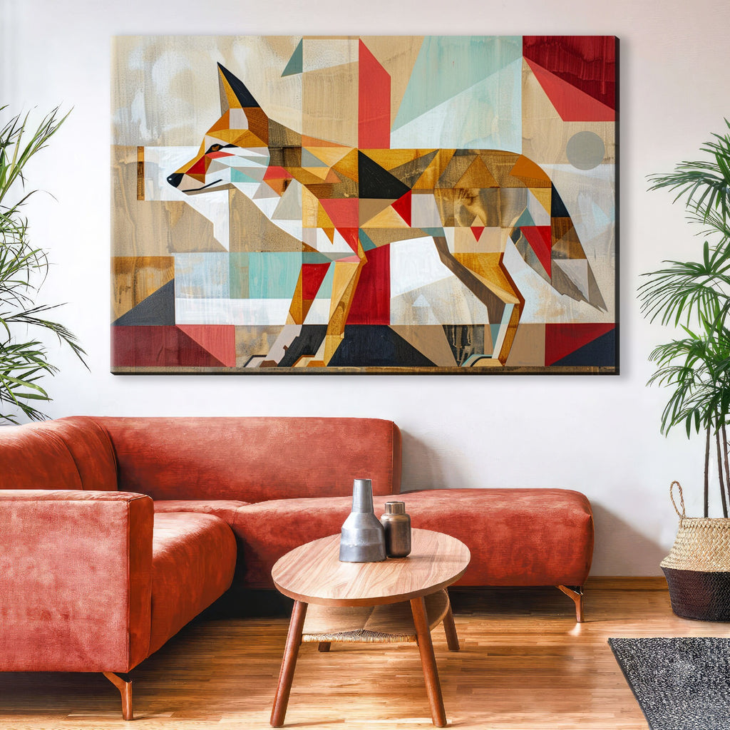 Mid-Century Coyote Art – Extra Large Gallery Wrapped Canvas with Wood Frame
