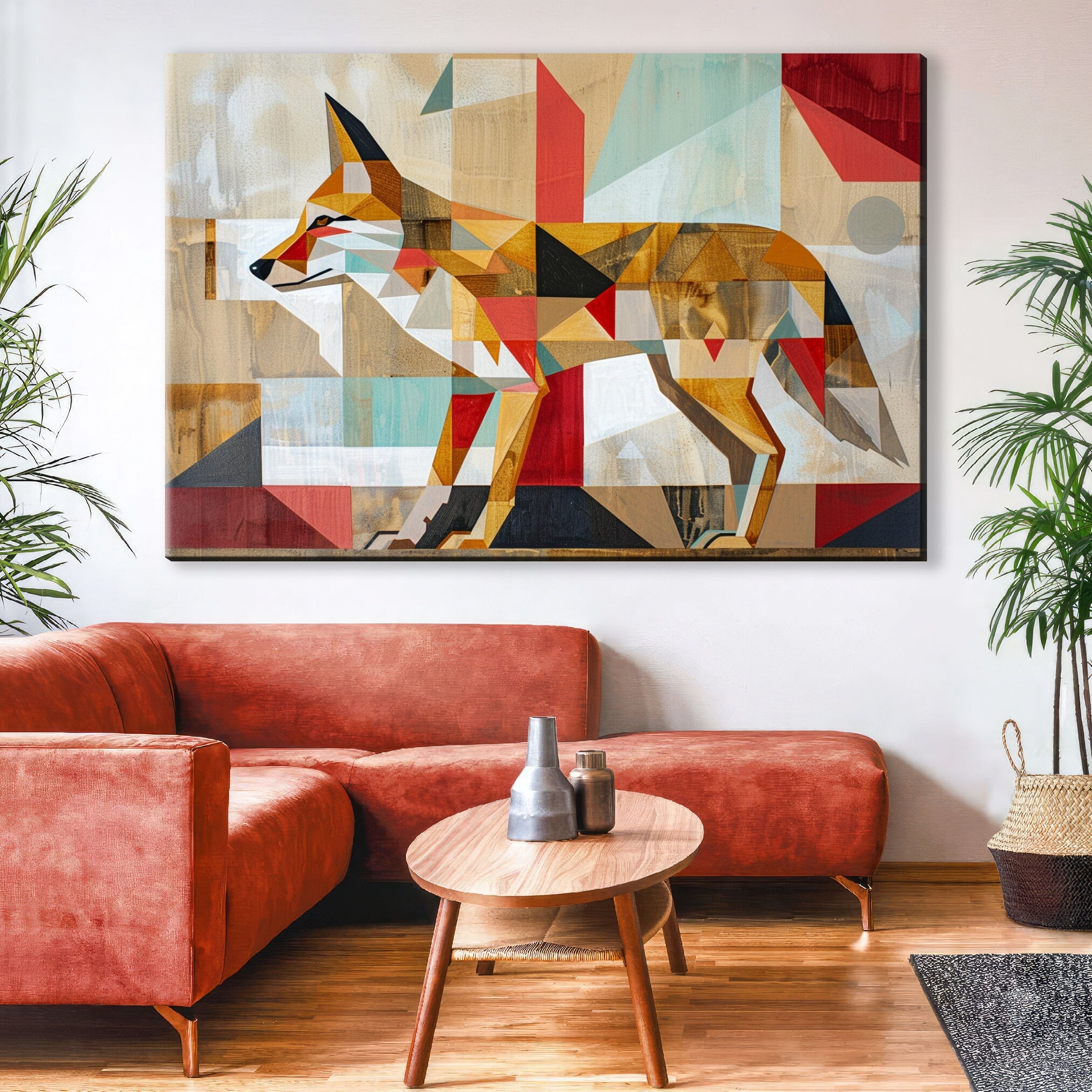 Mid-Century Coyote Art – Extra Large Gallery Wrapped Canvas with Wood Frame