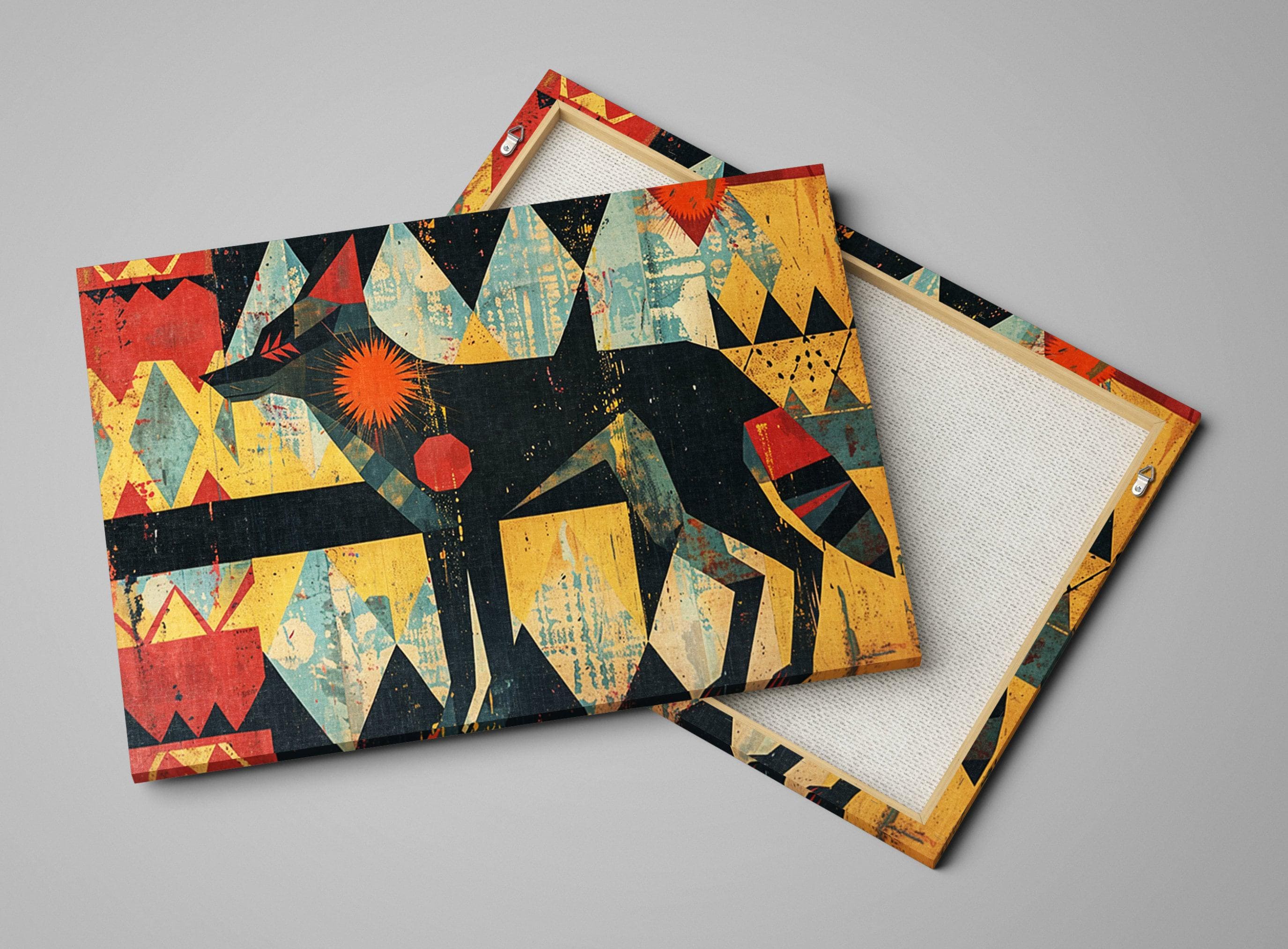 Native American Coyote Art – Modern Southwest Canvas | Large Tribal Spirit Painting