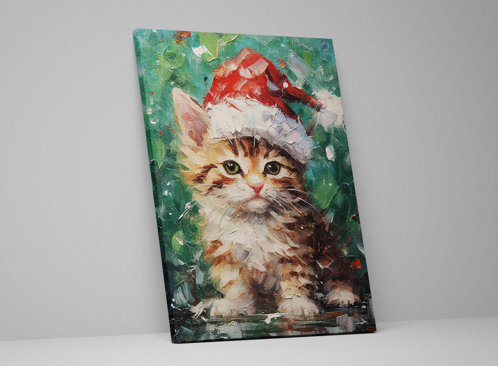 Christmas Cat Canvas - Cute Christmas Kitten Art on Gallery Wrapped Canvas Print