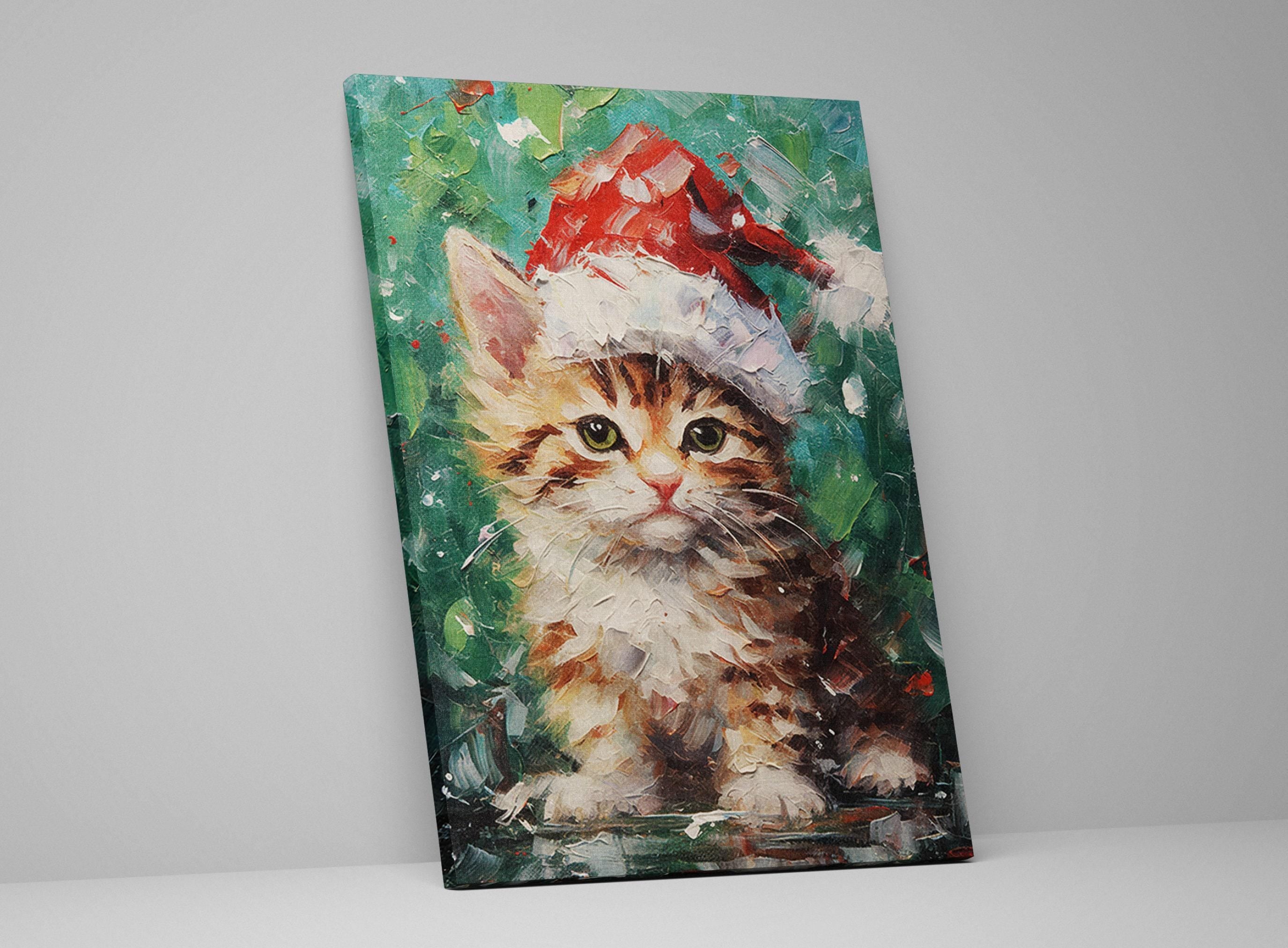 Christmas Cat Canvas - Cute Christmas Kitten Art on Gallery Wrapped Canvas Print
