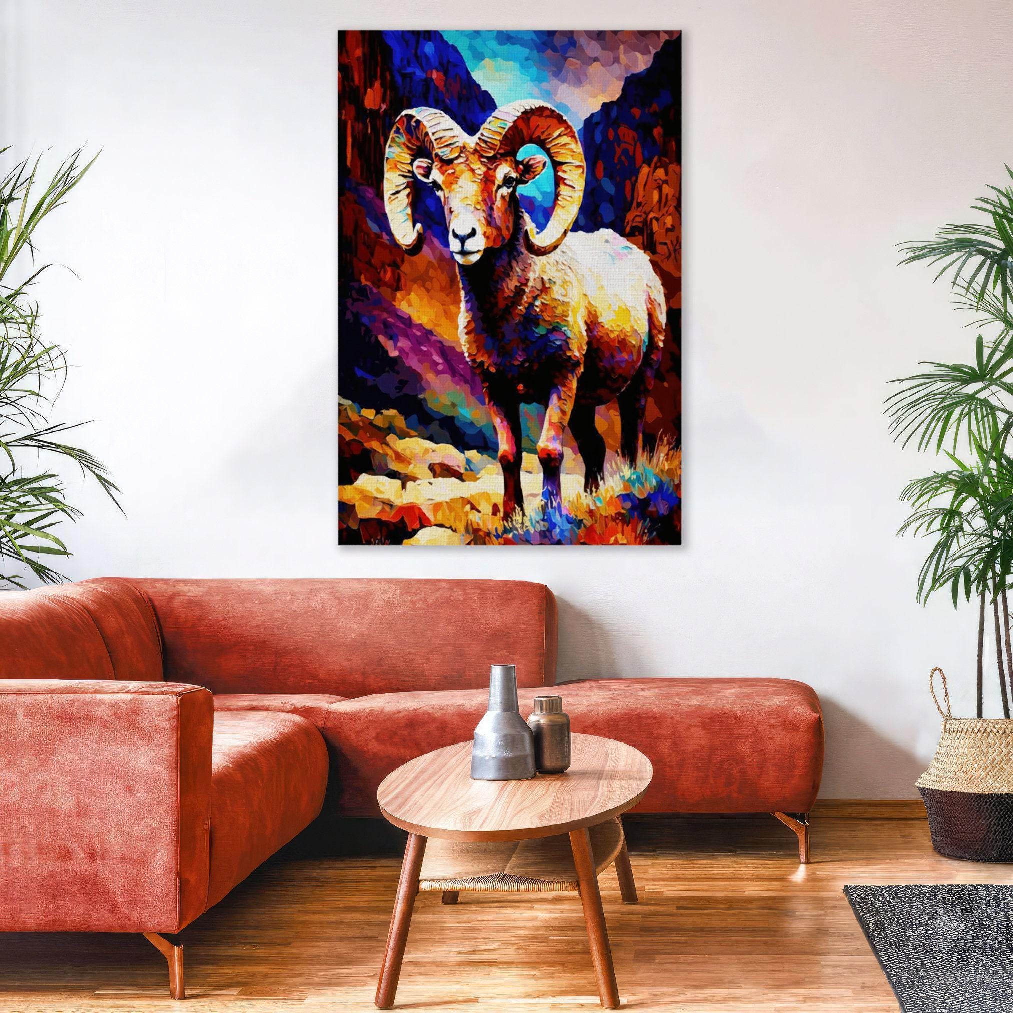 Bighorn Sheep Canvas Print - Vibrant Southwest Wall Art | Colorful Desert Wildlife Art