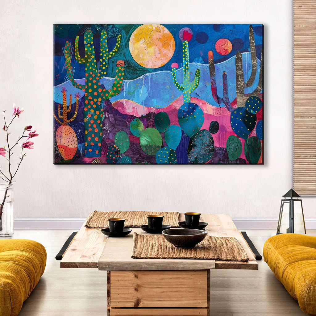Desert Night Wall Art – Collage Style Southwest Desert Scene on Gallery Wrapped Canvas