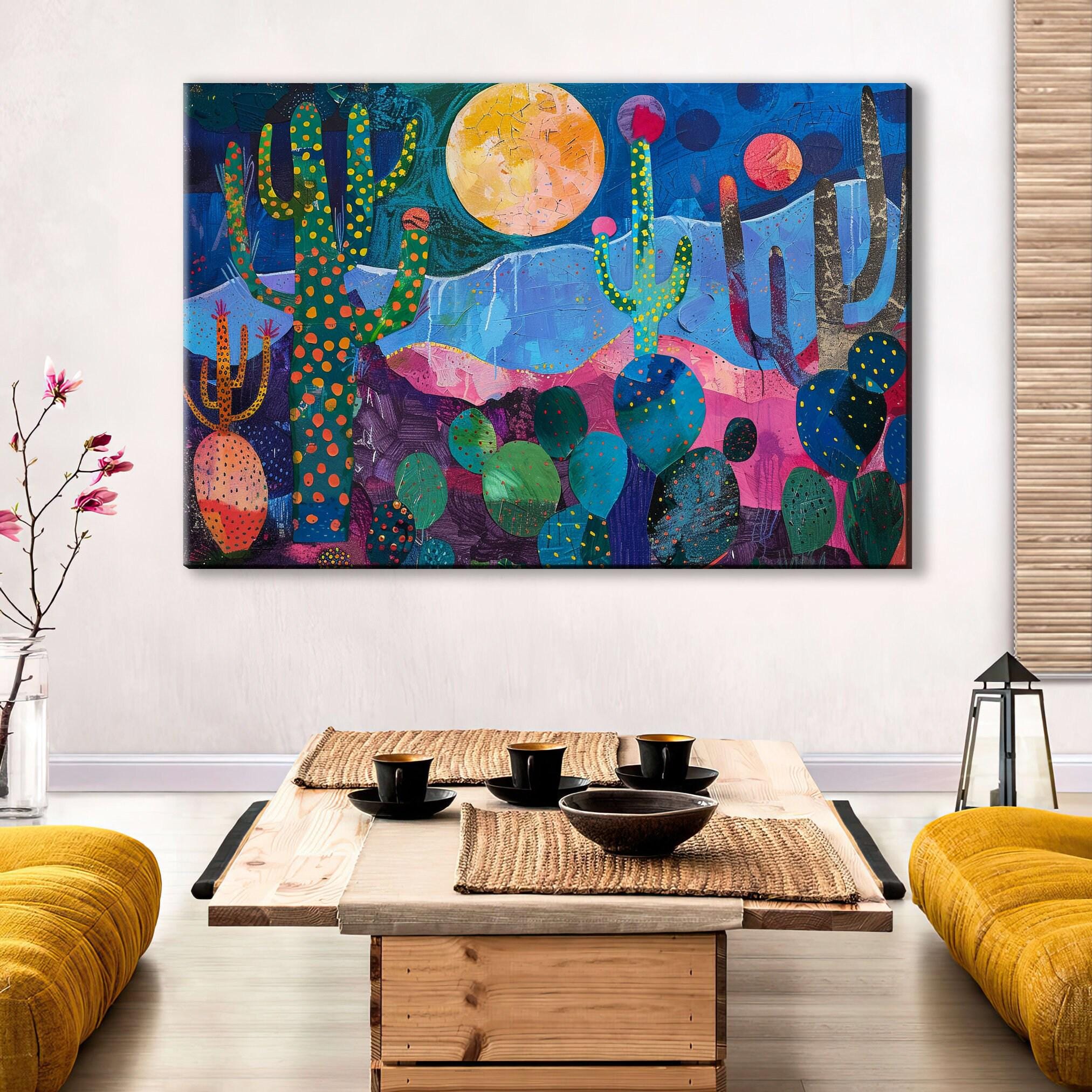 Desert Night Wall Art – Collage Style Southwest Desert Scene on Gallery Wrapped Canvas