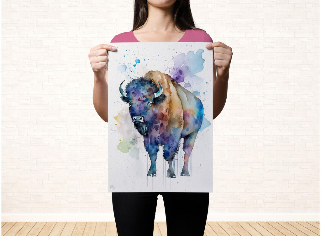 Wildlife Grace: Bison Watercolor Painting, Giclee Print on Canvas, Artist Paper, Watercolor Paper, Available in Extra Large Sizes