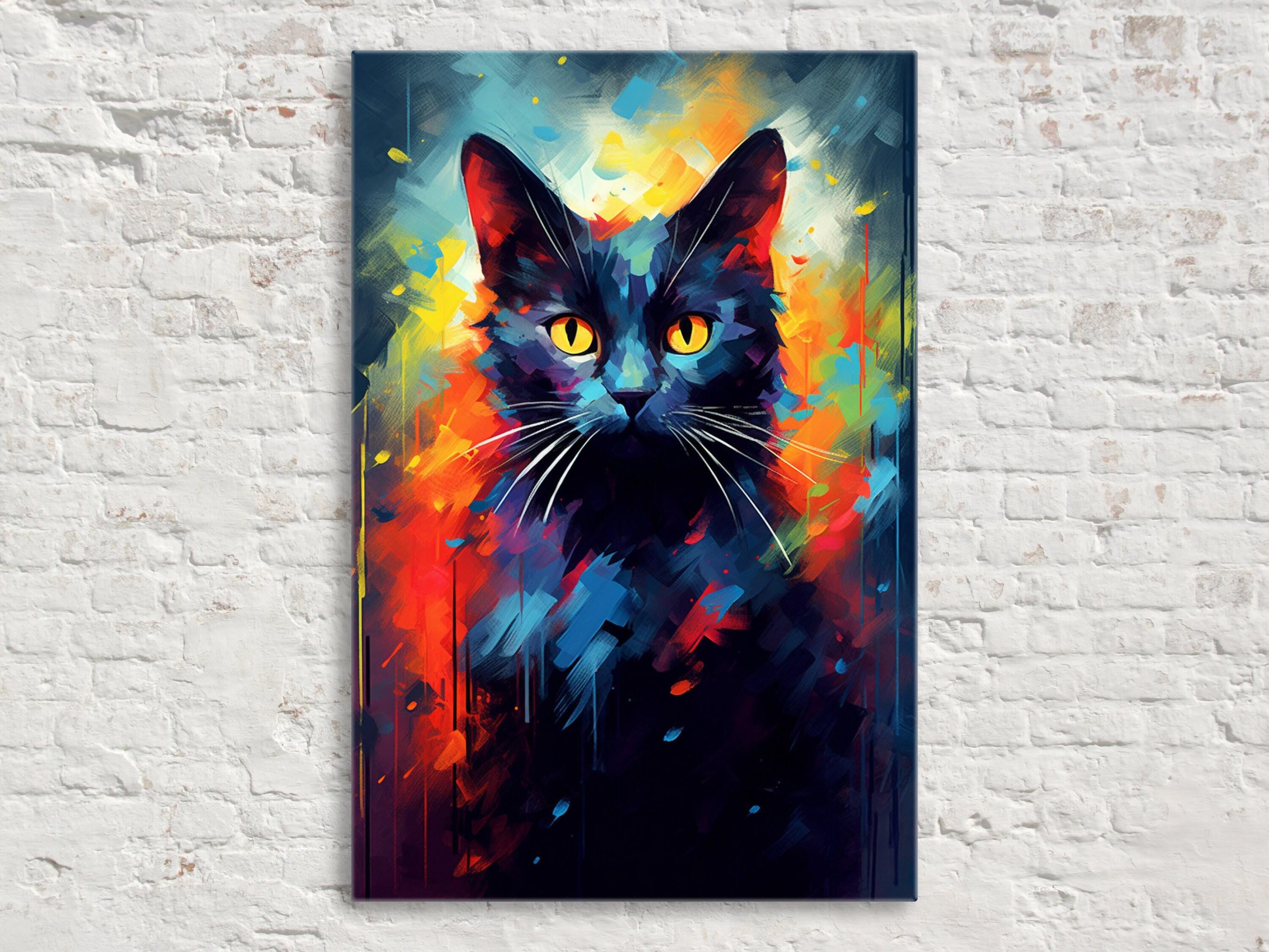 Halloween Black Cat Art - Large Gallery Wrapped Canvas Wall Art | Spooky Home Decor