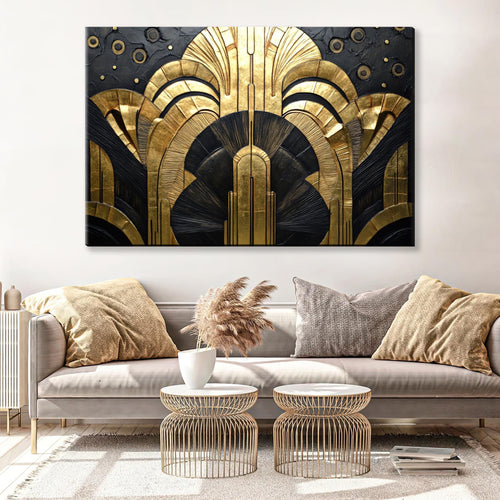 a living room with a couch and a painting on the wall