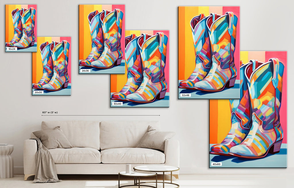 Cowboy Boots Wall Art - Colorful Western Canvas, Large Rustic Cowboy Decor