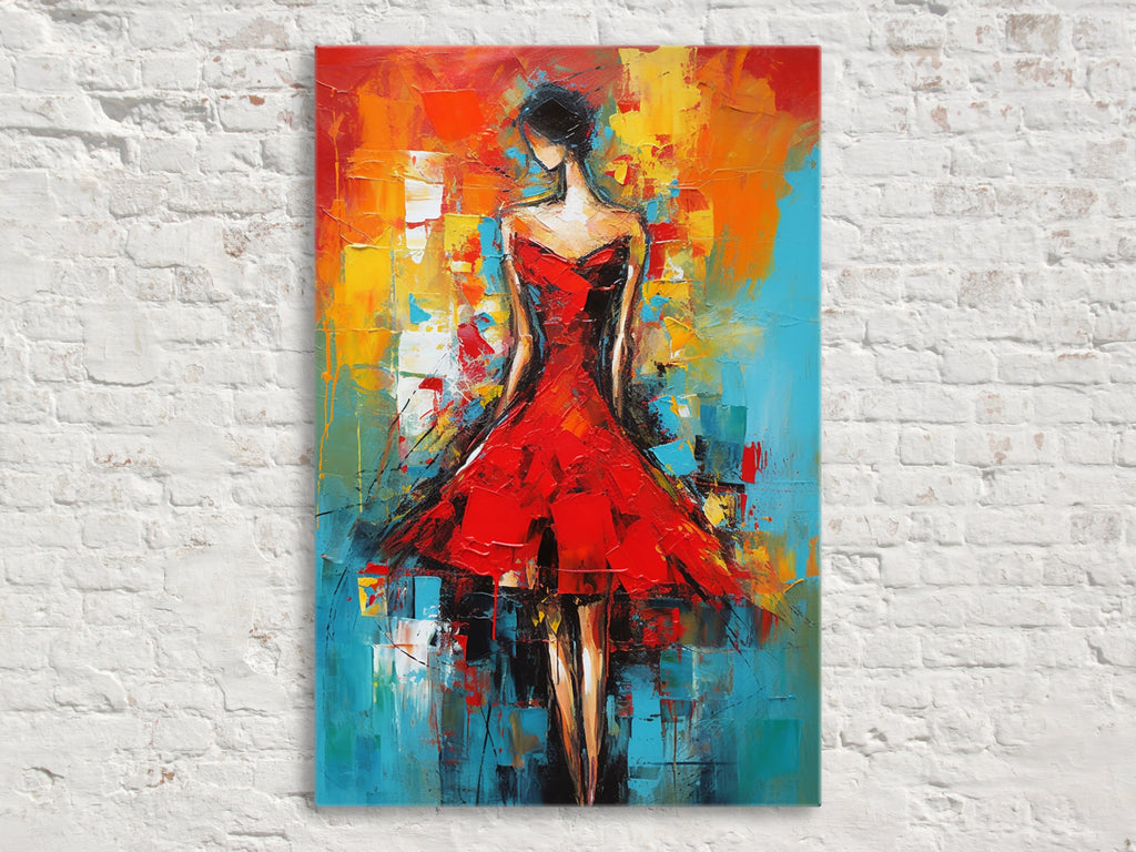 Red Dress Canvas Art – Abstract Woman Painting | High Quality Giclee Print