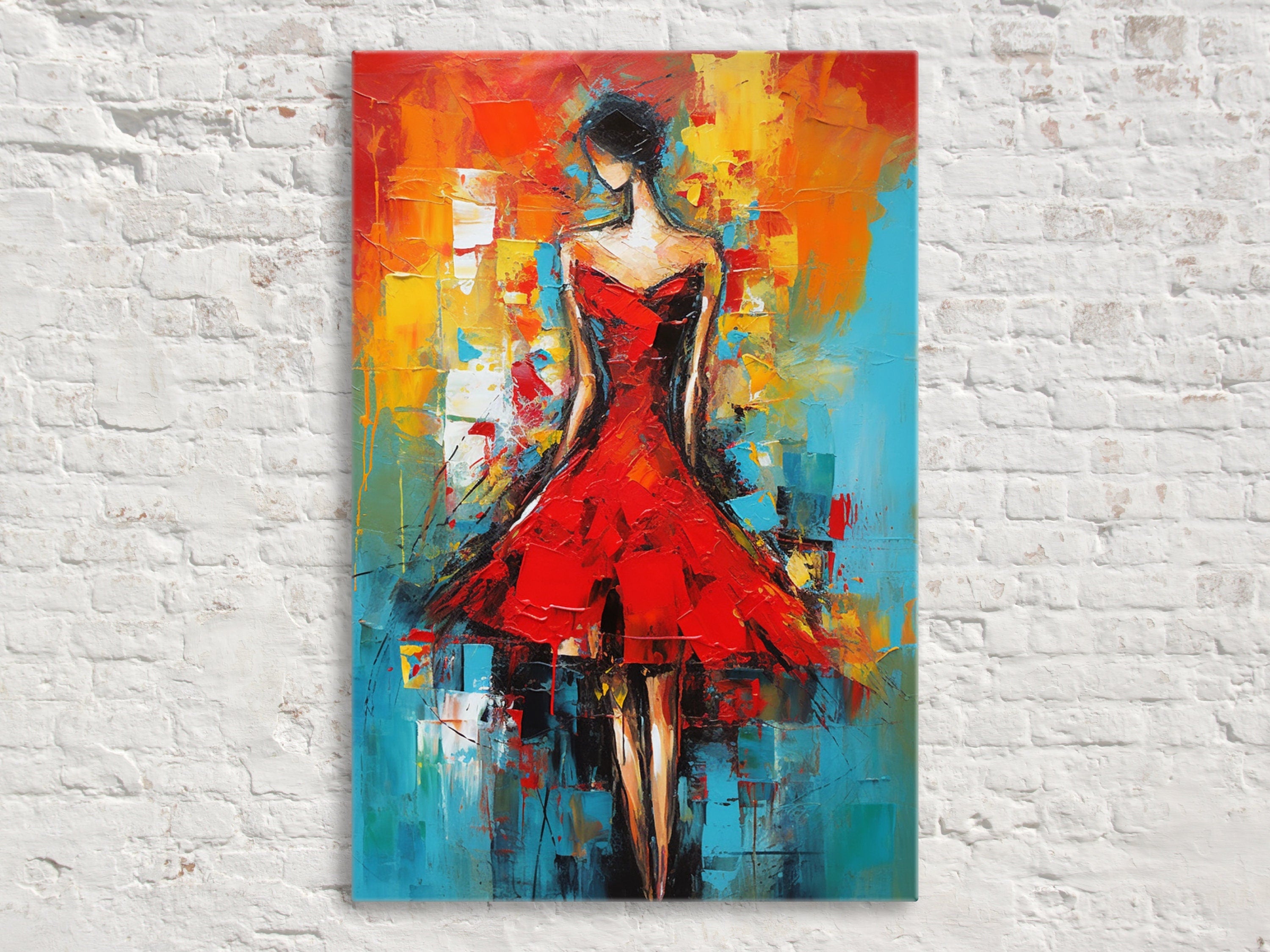 Red Dress Canvas Art – Abstract Woman Painting | High Quality Giclee Print