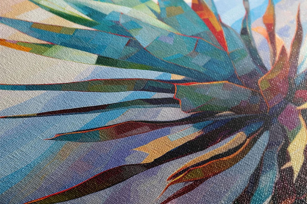 The image is a vibrant abstract painting featuring a variety of colorful shapes and lines, creating a dynamic and visually striking composition.