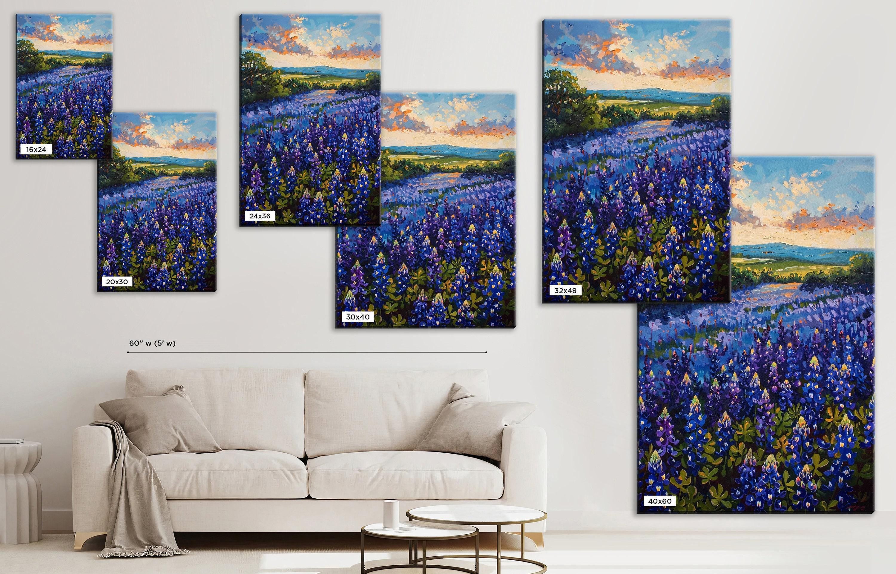 Texas Bluebonnet Painting - Large Canvas Art | Gallery Wrapped Canvas, UV Coated Print
