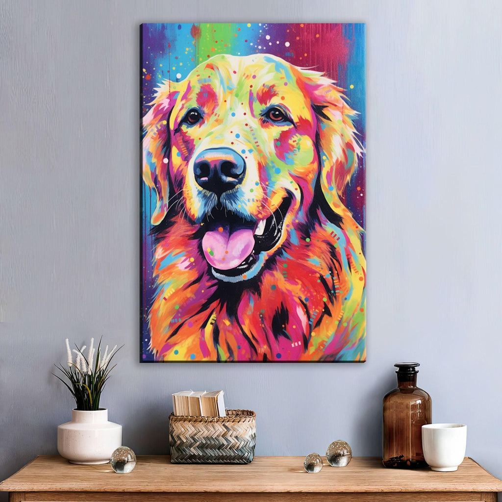 Golden Retriever Canvas - Large Colorful Dog Wall Art Print With Wood Frame