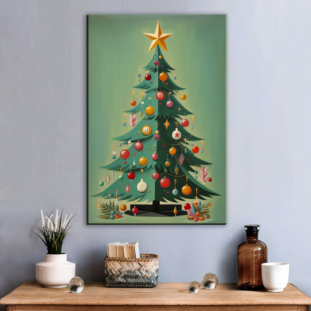 Mid-Century Modern Art - Christmas Tree Art Print on Gallery Wrapped Canvas, Extra Large