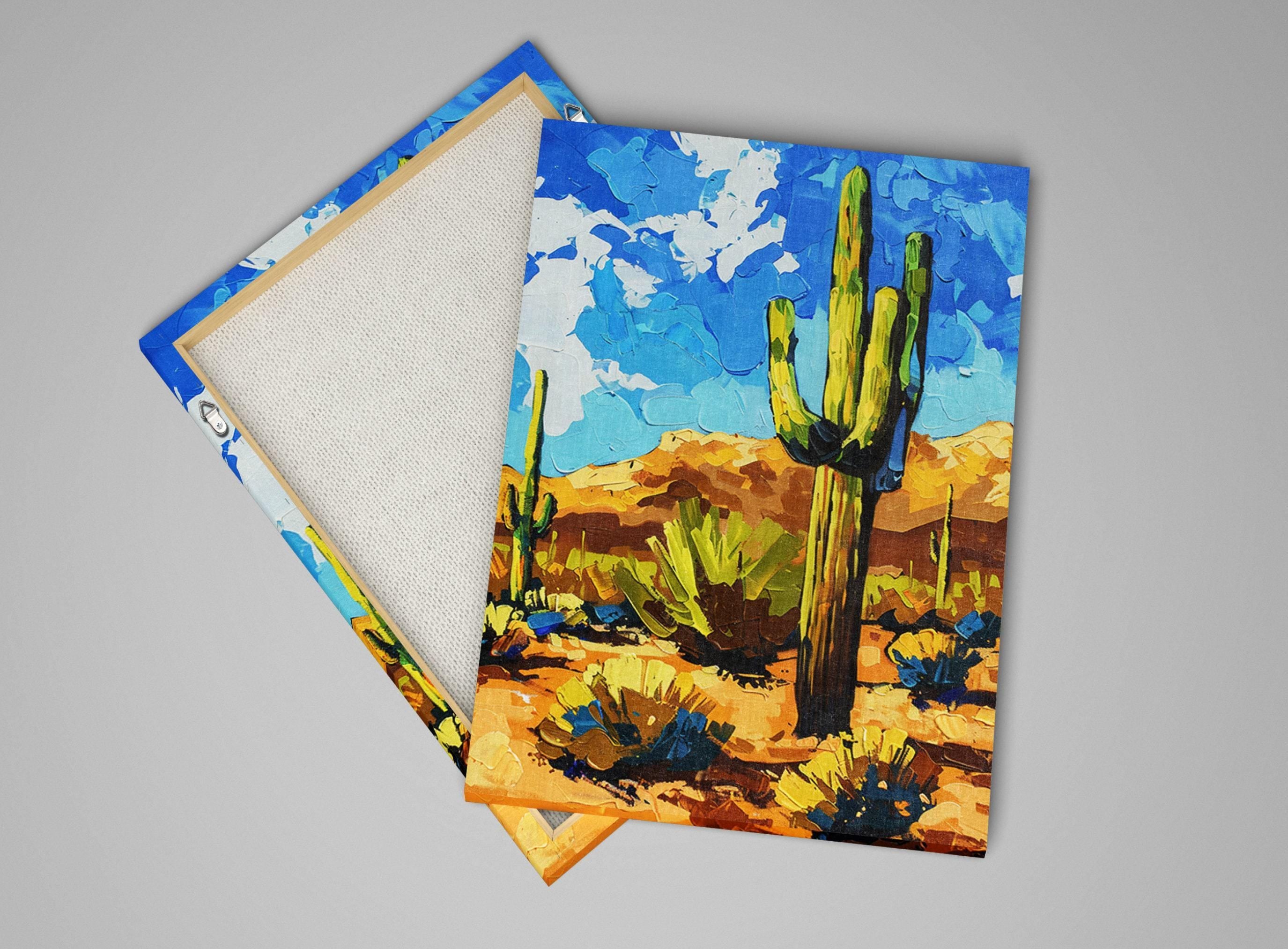 Lone Saguaro Cactus – Desert Landscape Art | Gallery Wrapped Canvas, Extra Large Wall Art