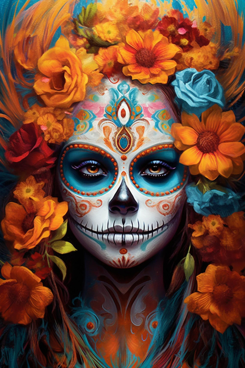 Sugar Skull Wall Art – Dia De Los Muertos Art | Large Floral Skull Canvas Print
