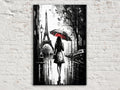 Parisian Canvas Art – Black and White Art with Red Umbrella | Large Gallery Ready Canvas Print