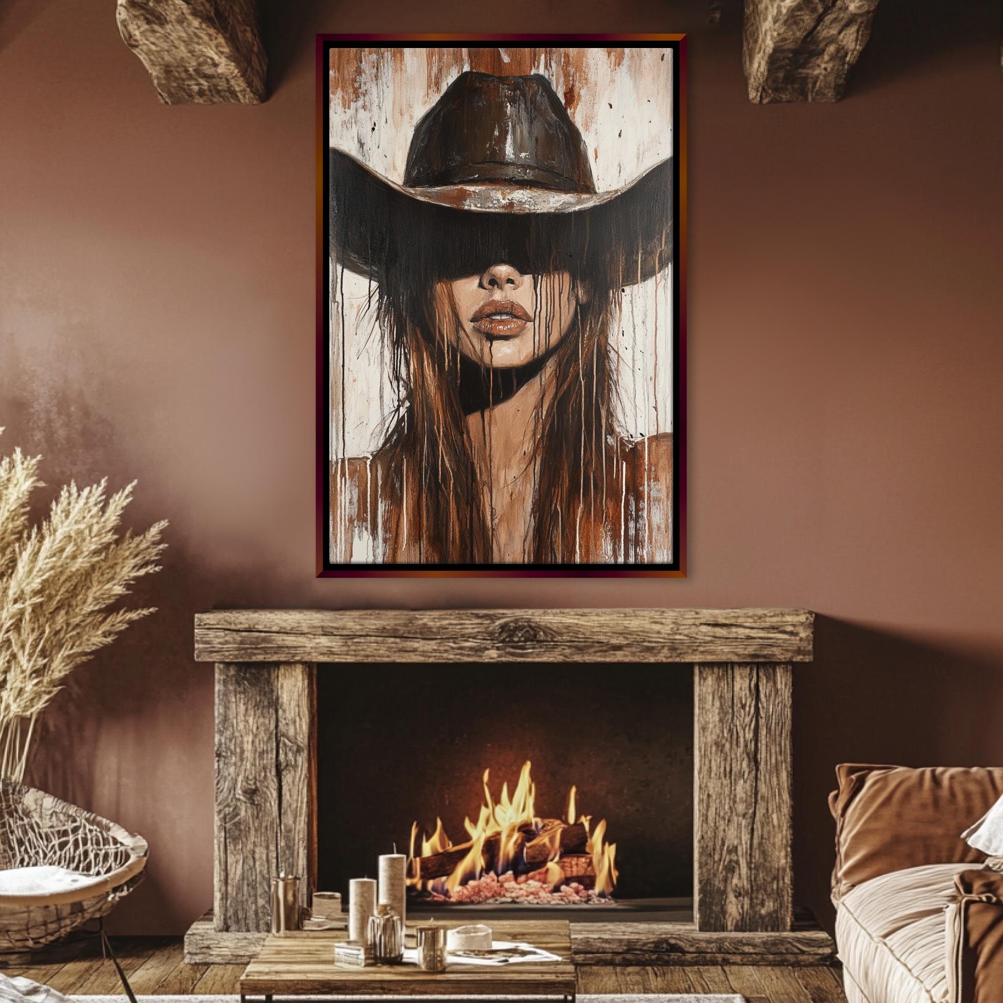 a painting of a woman wearing a cowboy hat
