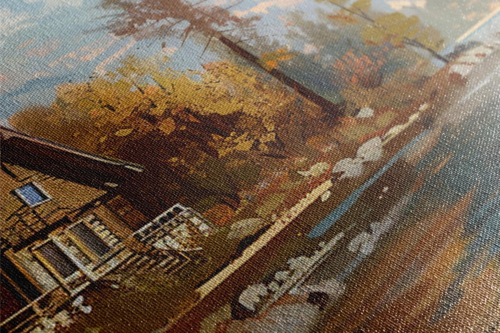 a close up of a painting of a house
