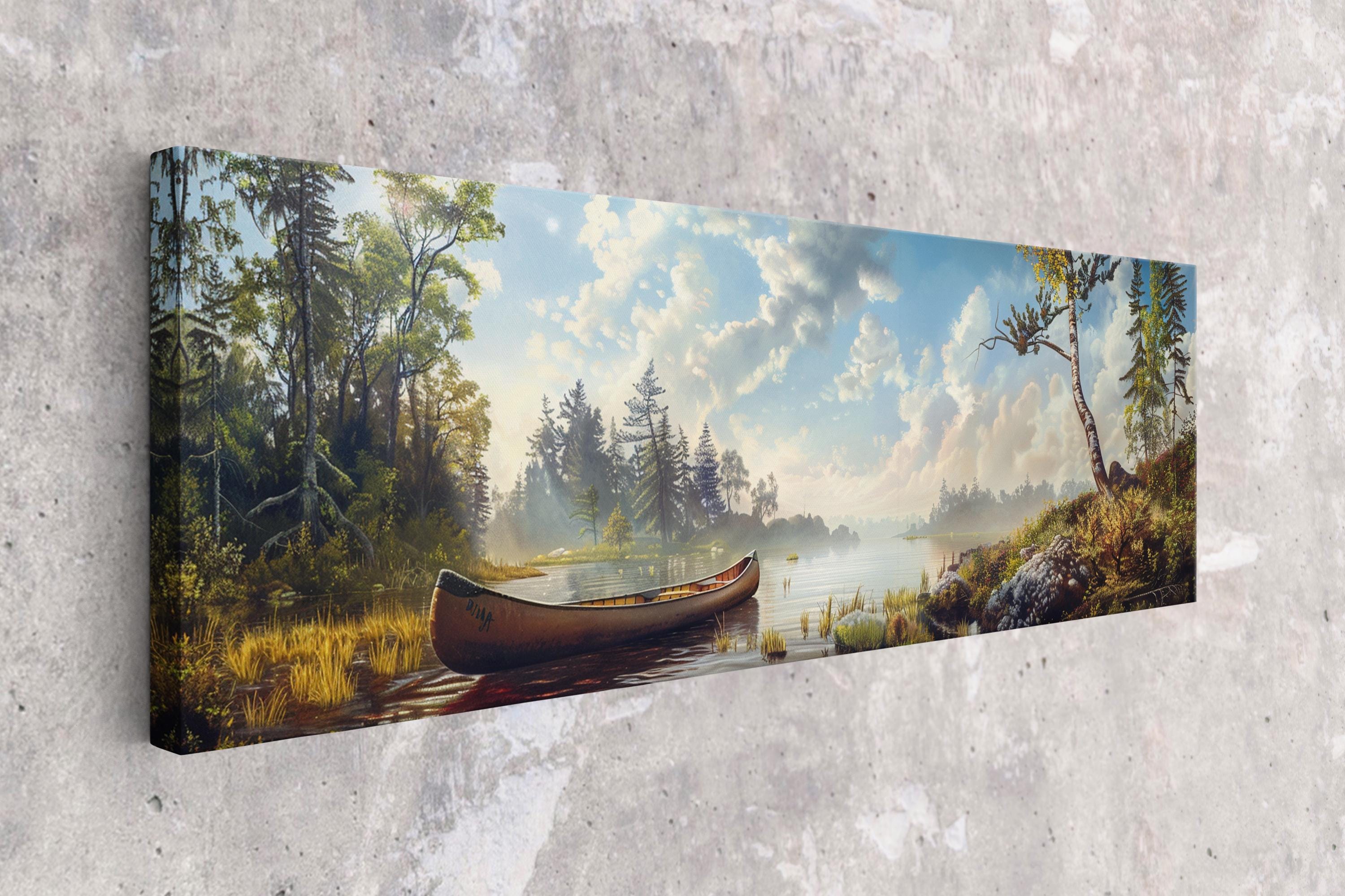a painting of a boat on a lake