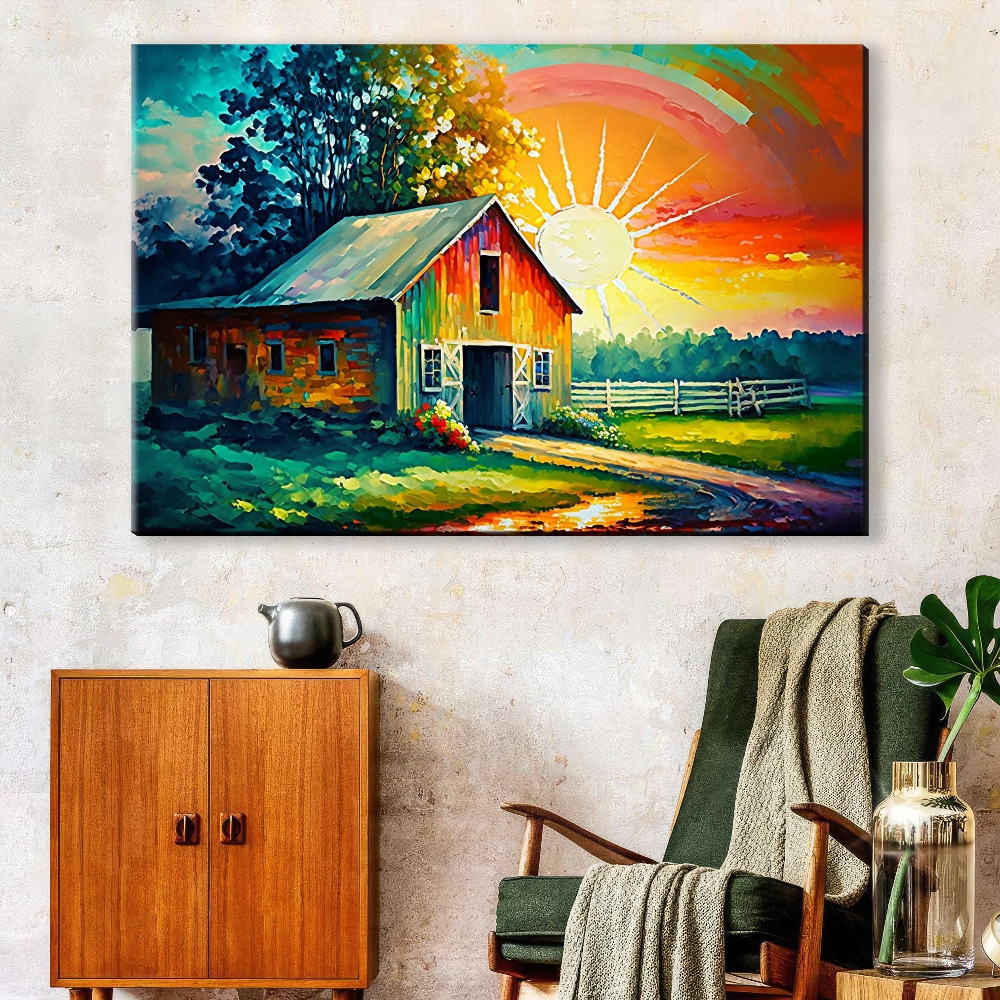 Rustic Farmhouse Wall Art - Large Canvas Print With Vintage Style Canvas & Wood Frame