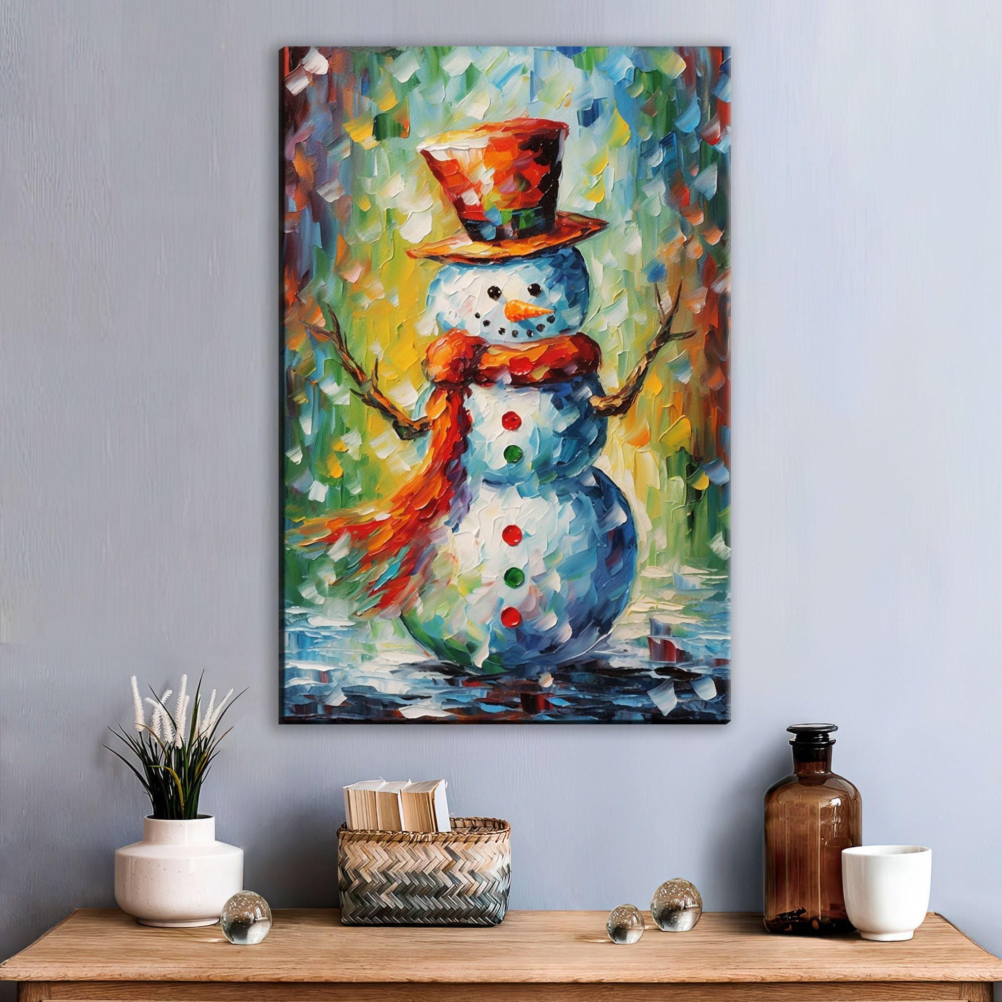Snowman Canvas Art – Festive Holiday Wall Decor | Large Gallery Wrapped Print