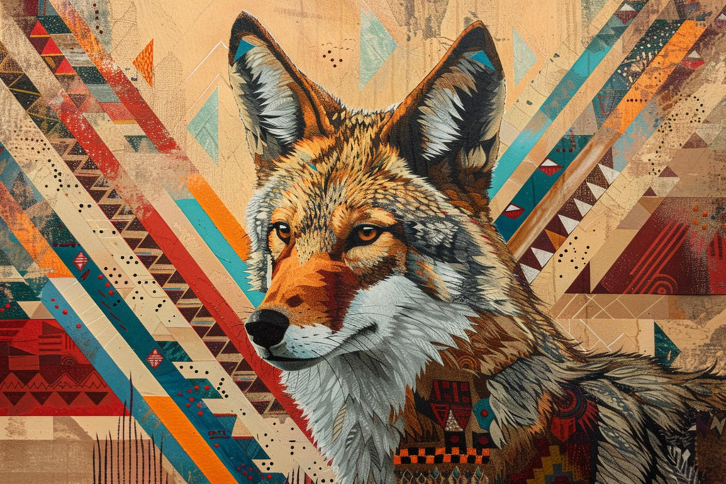 Tribal Coyote Wall Art – Native American Art on Extra Large Gallery Wrapped Canvas