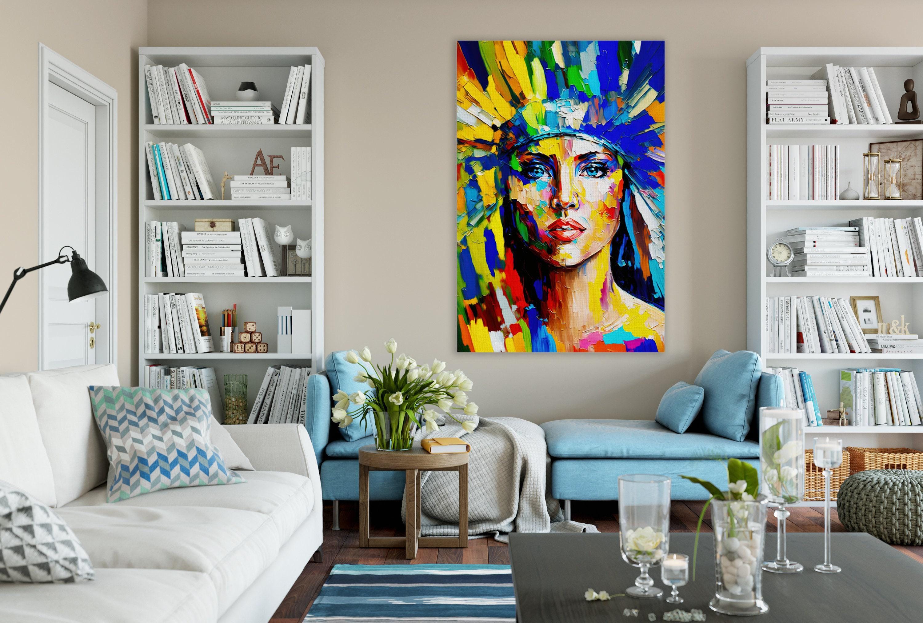 Native American Art Print – Tribal Woman Canvas with Vibrant Colorful Wall Decor