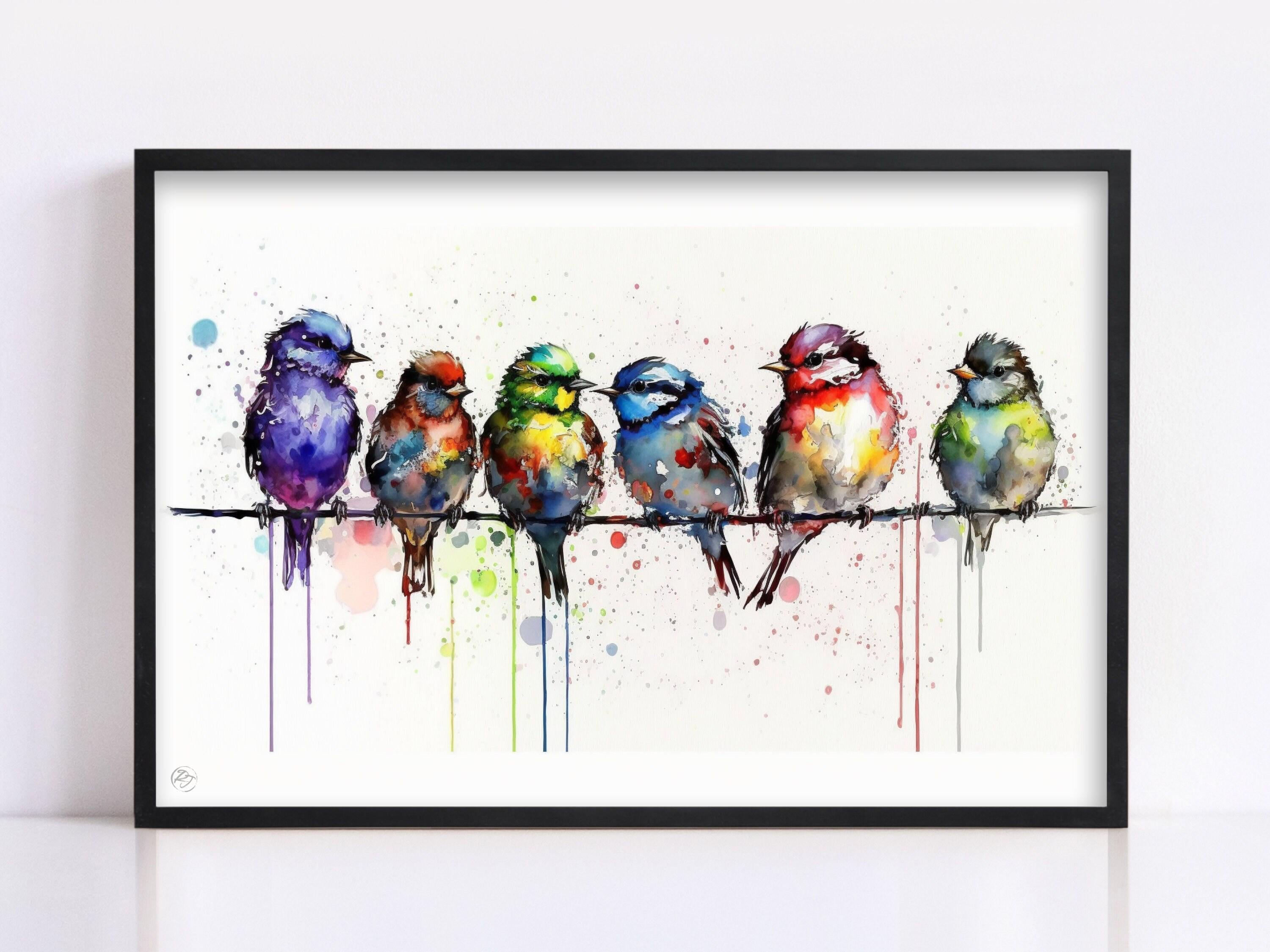 Nature's Chorus: Birds Watercolor Wall Decor Print, Giclee Print on Canvas, Artist Paper, Watercolor Paper, Available in Extra Large Sizes