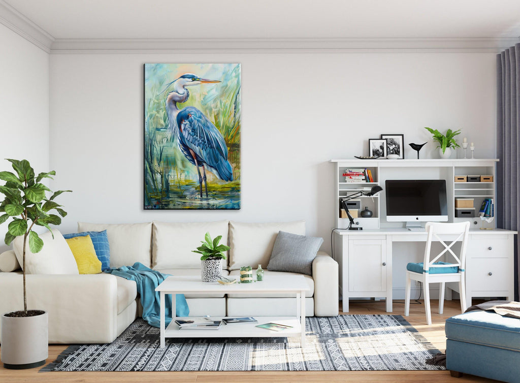 Blue Heron Wall Art – Large Canvas Art | Gallery Wrapped Canvas with Scratch Resistant Coating