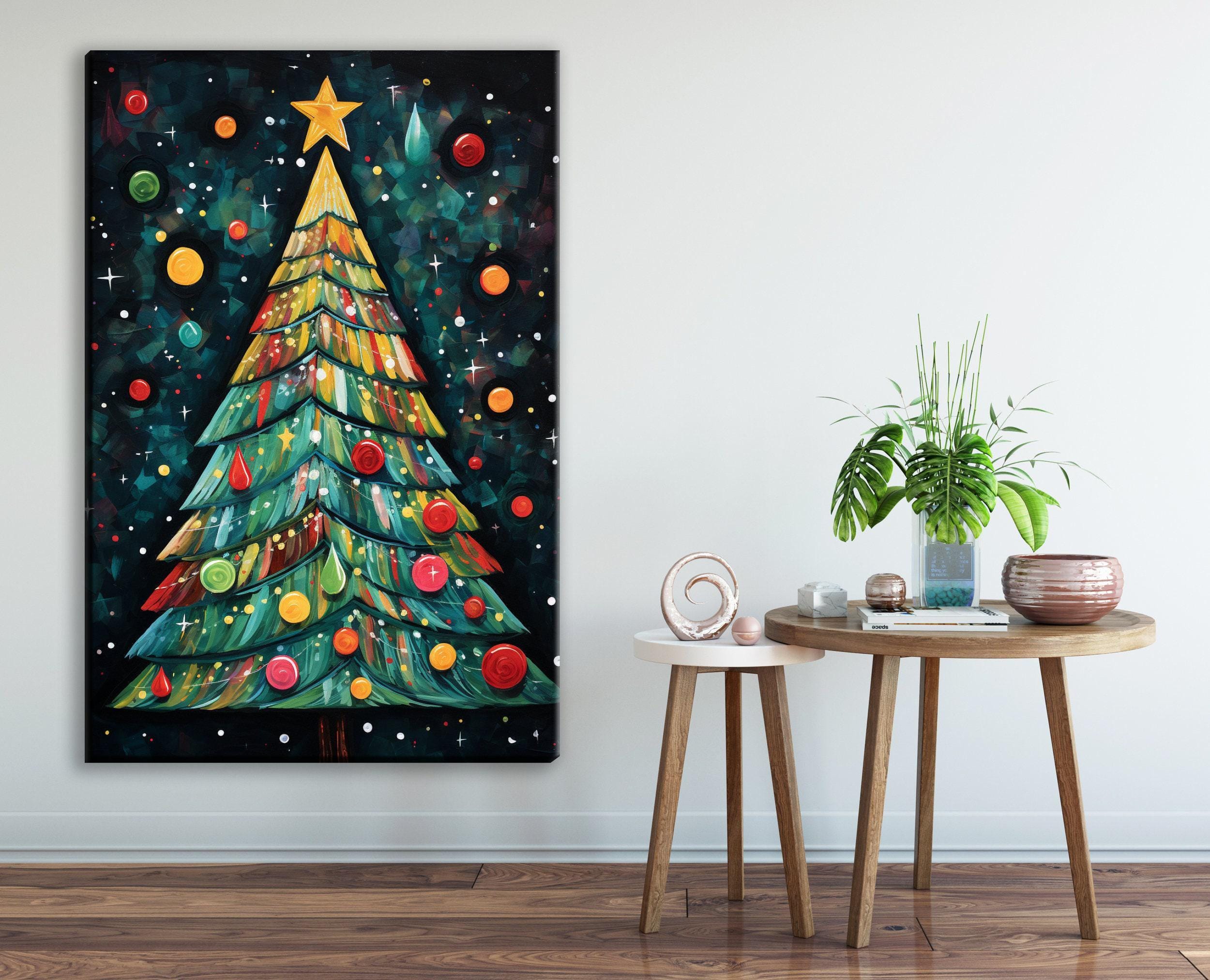 Boho Christmas Canvas - Large Gallery Wrapped Canvas Print with Vibrant Holiday Artwork