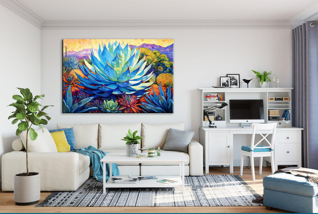 Blue Agave Wall Art – Desert Canvas Print | Southwest Agave Canvas, Extra Large
