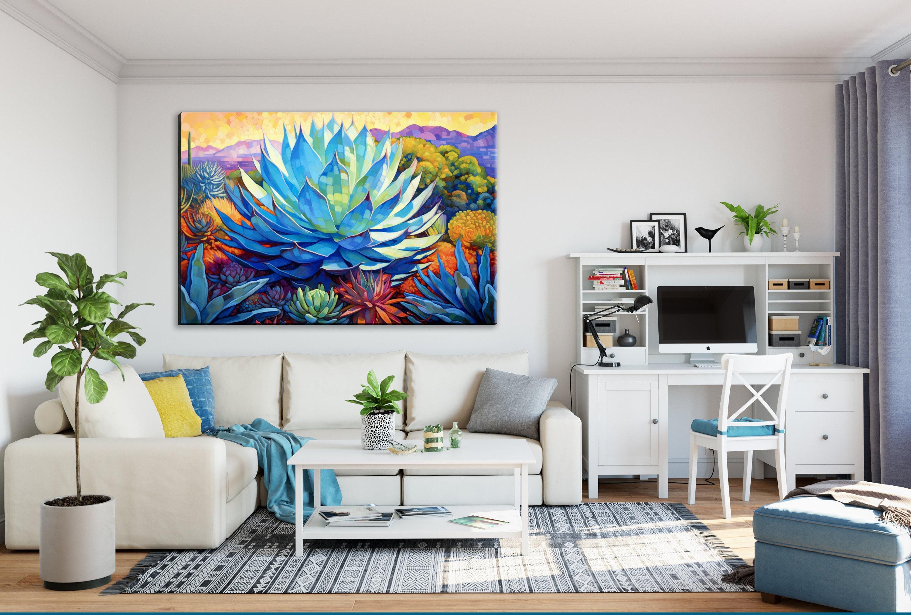 Blue Agave Wall Art – Desert Canvas Print | Southwest Agave Canvas, Extra Large