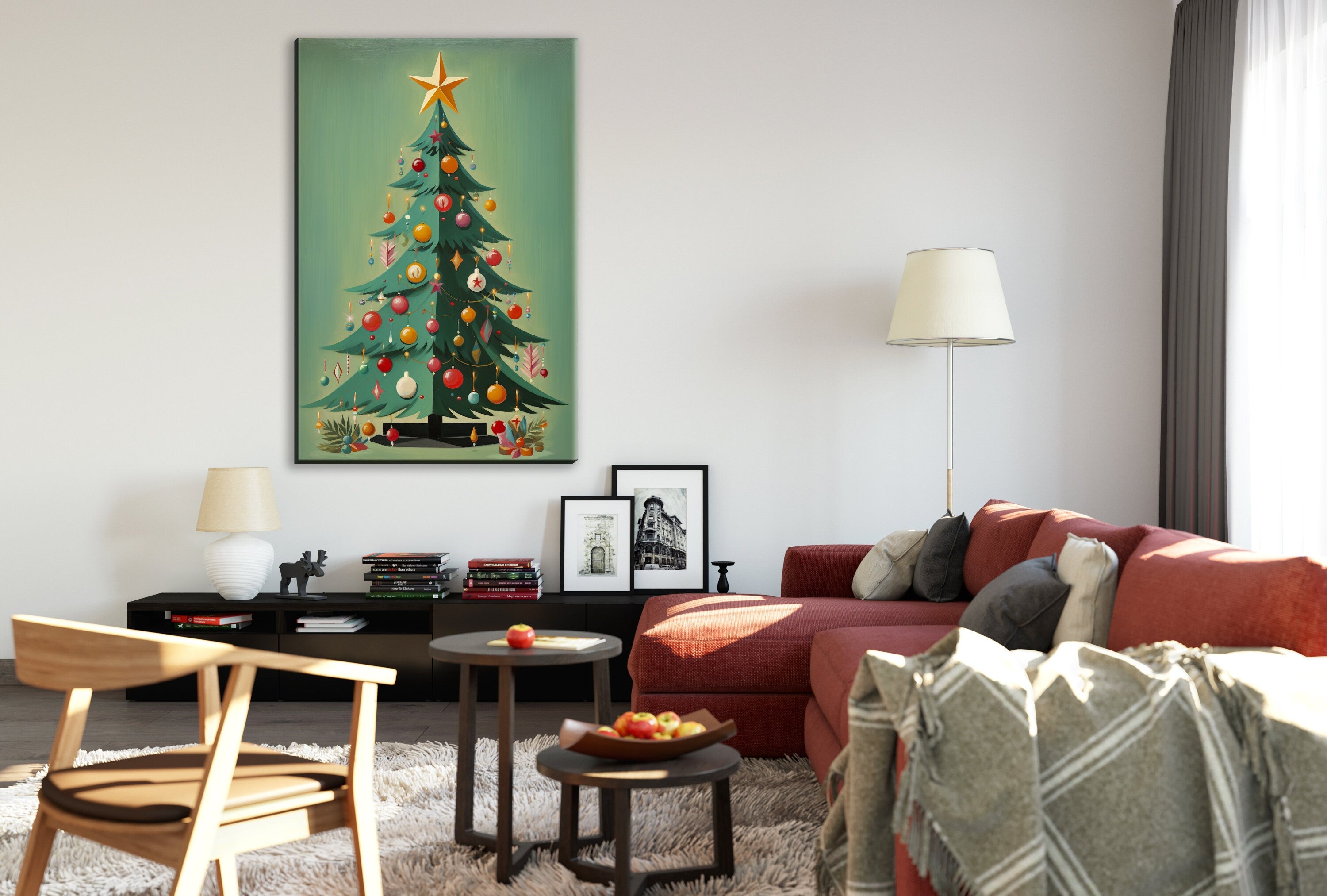 Mid-Century Modern Art - Christmas Tree Art Print on Gallery Wrapped Canvas, Extra Large