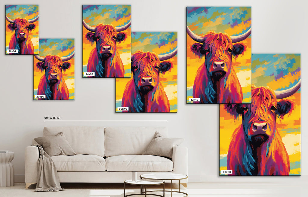 Highland Cow Canvas - Large Rustic Wall Artwork With Scratch Resistant Coating
