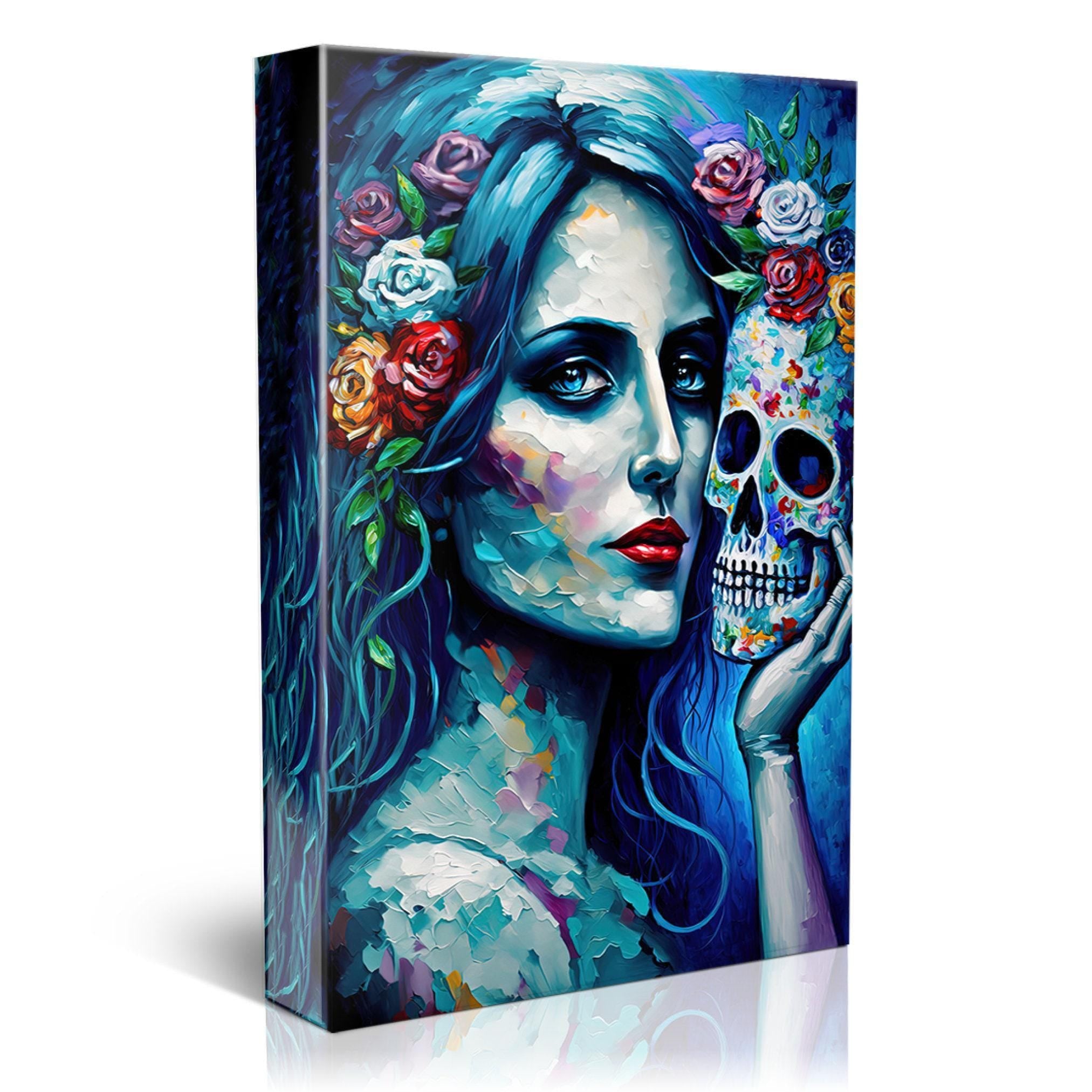 Blue Sugar Skull Canvas - Day of the Dead Art | Gallery Wrapped, Ready to Hang, Extra Large
