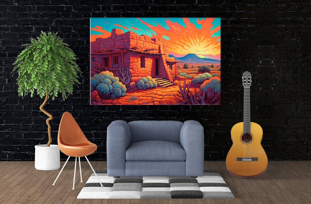 Spanish Adobe Canvas - Gallery Wrapped Large Southwest Landscape Wall Art, Ready to Hang