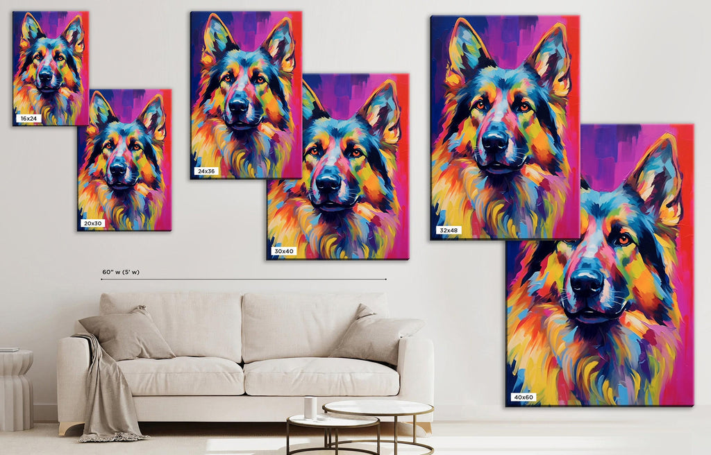 German Shepherd Painting - Large Canvas Wall Art | Colorful Dog Artwork, Giclee Print