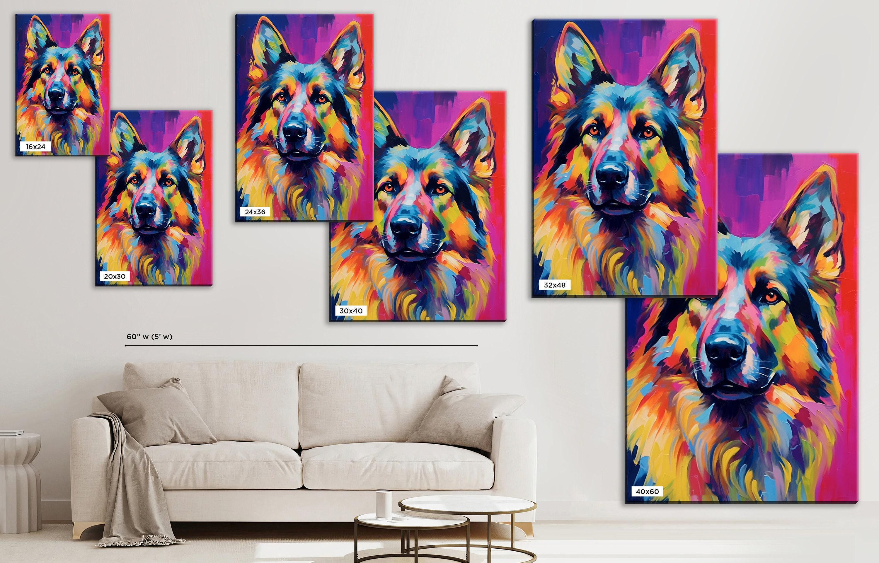 German Shepherd Painting - Large Canvas Wall Art | Colorful Dog Artwork, Giclee Print