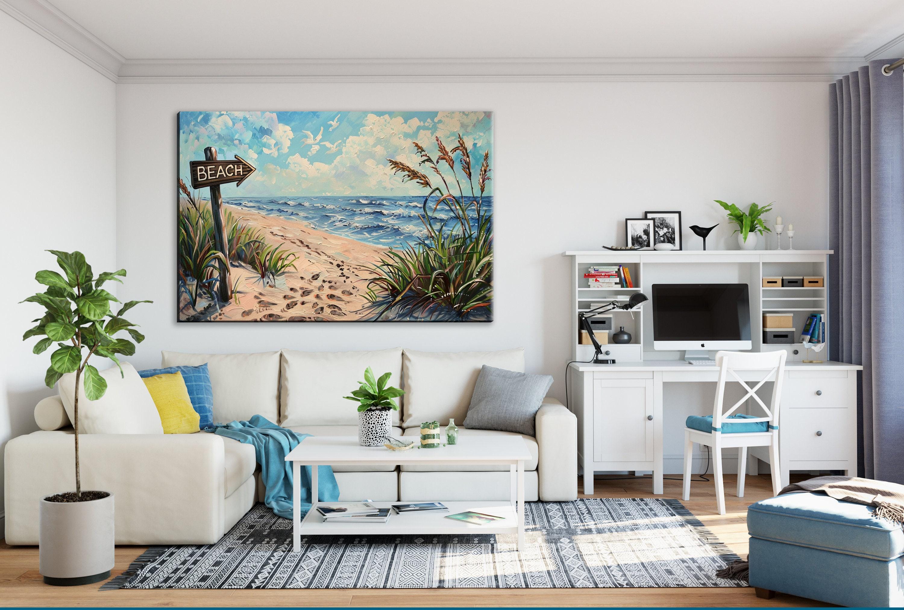 Beach Sign Wall Art – Coastal Wall Art on Gallery Wrapped Canvas, Large Sandy Shore Picture