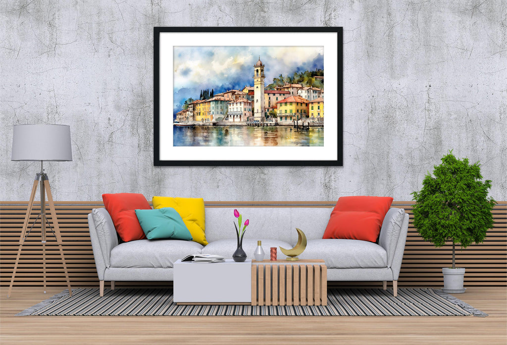 Tranquil Lake Cuomo Waters - Italian Landscape Print, Giclee Print on Canvas, Artist Paper, Watercolor Paper, Available in Extra Large Sizes