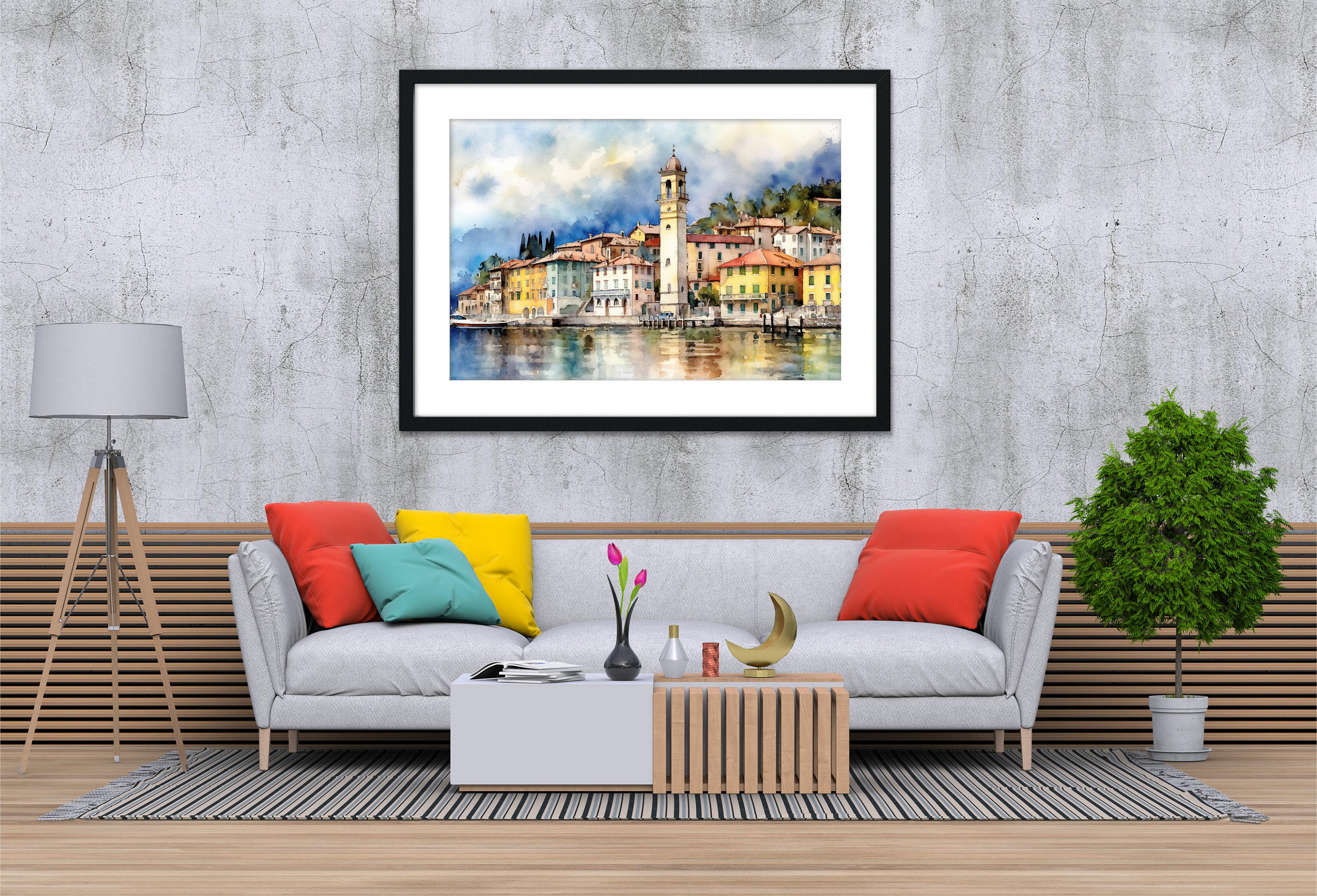 Tranquil Lake Cuomo Waters - Italian Landscape Print, Giclee Print on Canvas, Artist Paper, Watercolor Paper, Available in Extra Large Sizes